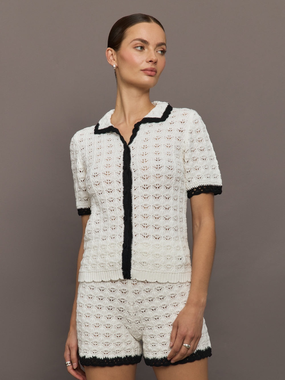 Carbon38 Crochet Button Front Top